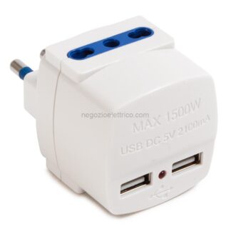 MST05691 Adatt.16A+T 2 USB + 2 Bivalenti Bianco