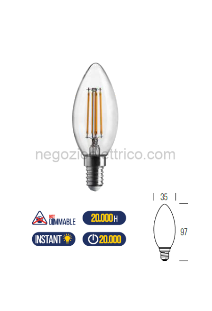 BOTWLD2006X2 lampadina led oliva e14 filamento 6w=60w luce calda 2700k 806lumen