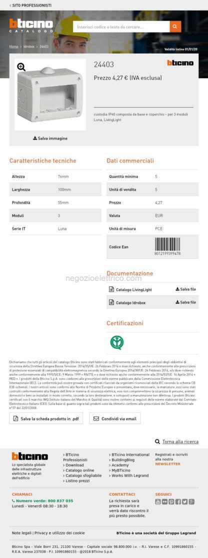 BTI24403 idrobox luna - custodia IP40 3 posti - immagine 4