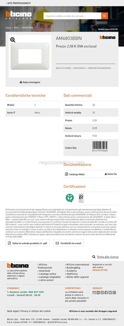 BTIAM4803BBN matix - placca 3p bianco - immagine 4