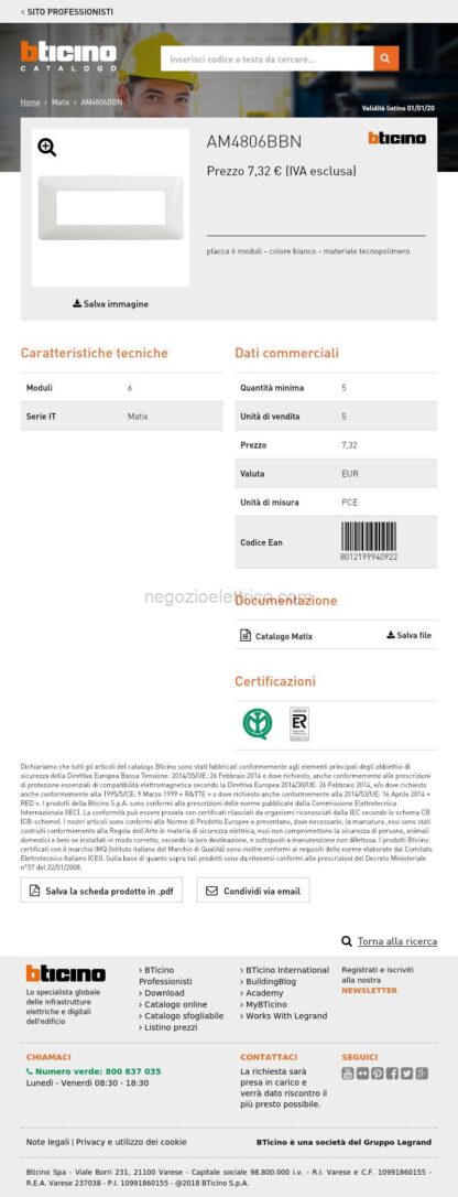 BTIAM4806BBN matix - placca 6p bianco - immagine 4