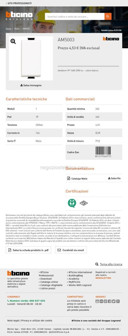 BTIAM5003 matix - deviatore 1P 16A - immagine 4