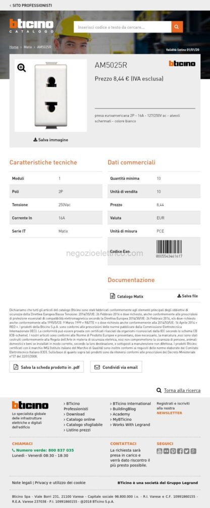 BTIAM5025R matix - presa std Euro-US 2P 16A protetta - immagine 3