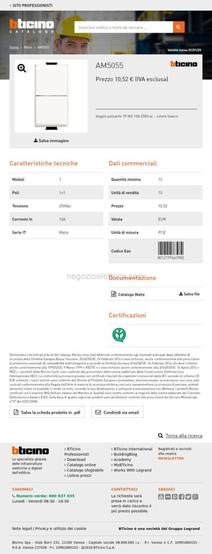 BTIAM5055 matix - pulsante doppio 1P NO - immagine 4