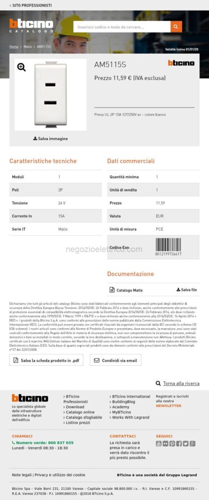 BTIAM5115S matix - presa UL 2P 15A bianco - immagine 3