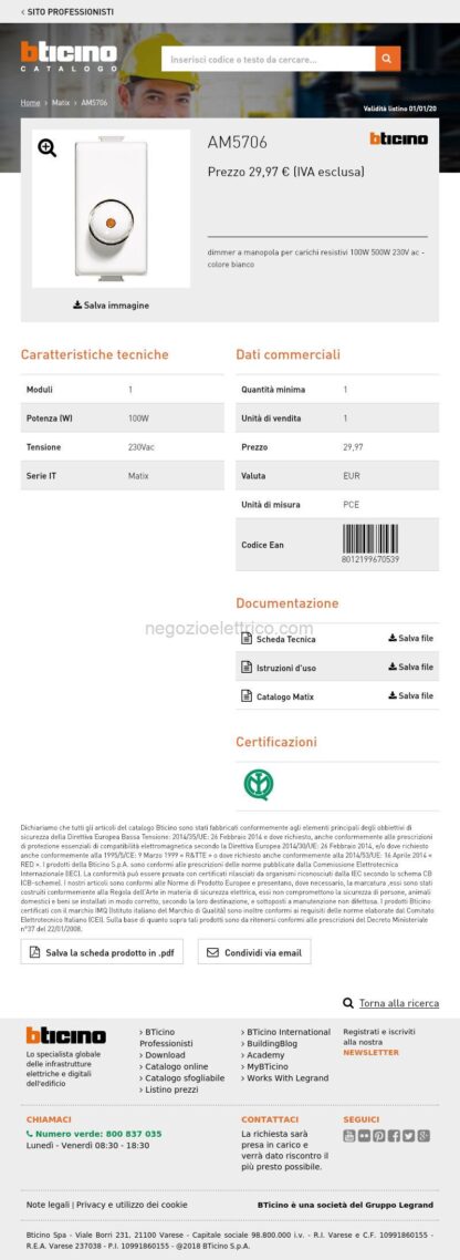 BTIAM5706 matix - dimmer manopola 100-500W - immagine 4