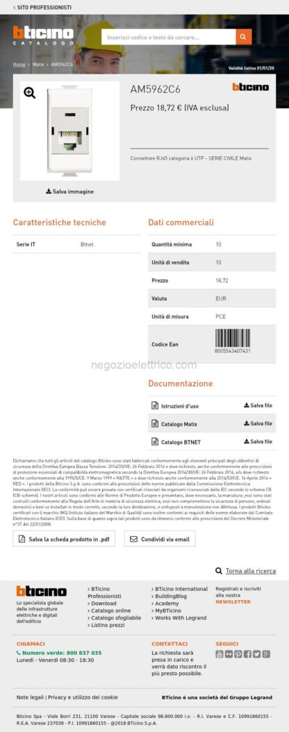 BTIAM5962C6 btnet - matix RJ45 110IDC UTP cat6 - immagine 3