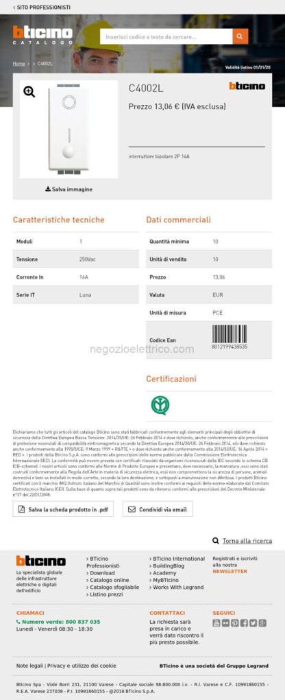 BTIC4002L luna - interruttore 2P 16A illuminabile - immagine 4