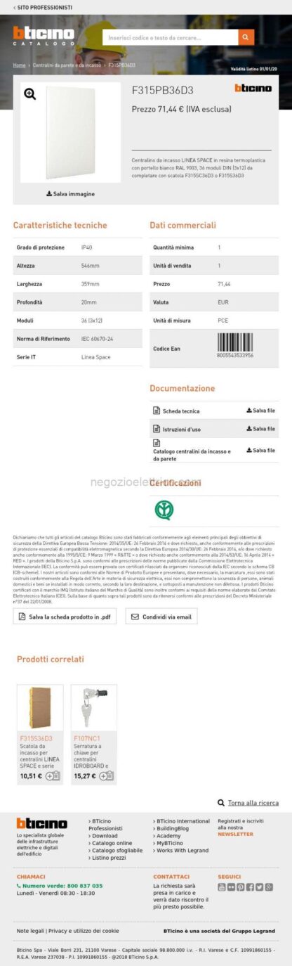 BTIF315PB36D3 Linea SPACE - centralino inc 36mD3 bianco - immagine 4