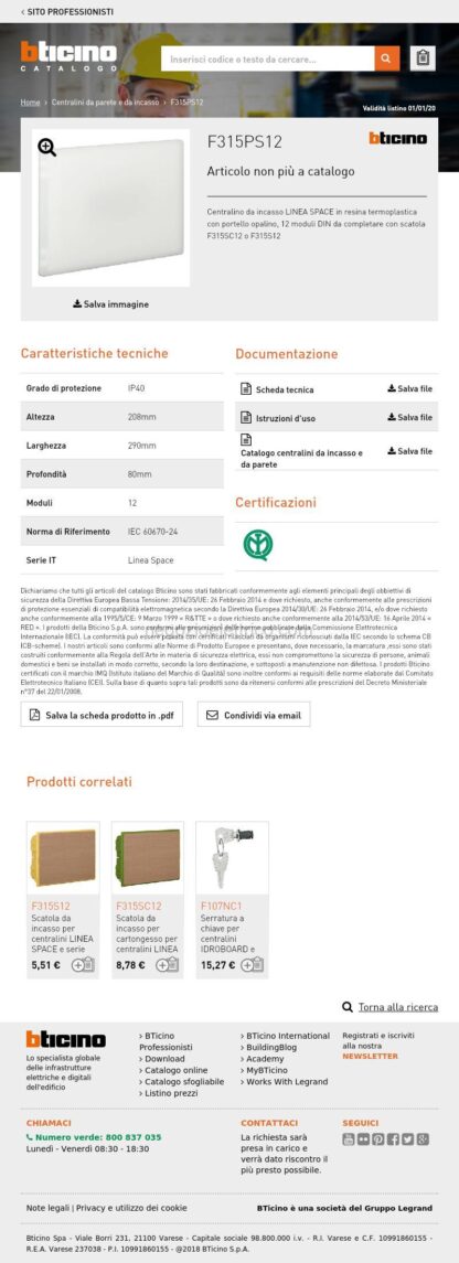 BTIF315PS12 Linea SPACE - centralino incasso 12mod opa - immagine 4