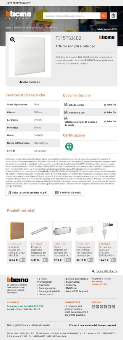 BTIF315PS36D2 Linea SPACE - centralino incasso 36mD2 opa - immagine 4