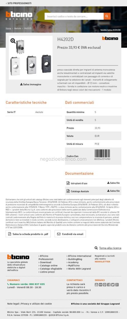 BTIH4202D Axolute - Presa TV diretta 1M - immagine 3