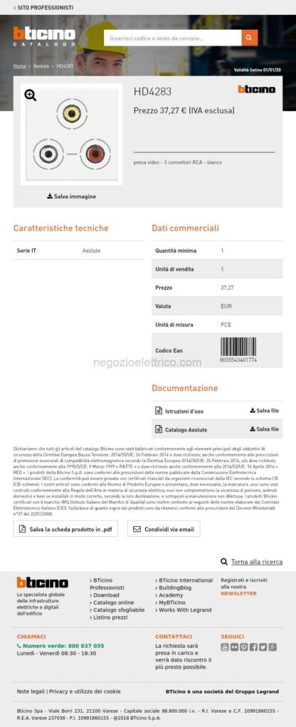 BTIHD4283 Axolute - presa video RCAx3 - immagine 3