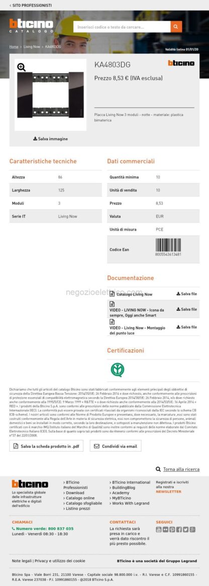 BTIKA4803DG L.NOW - placca 3P NOTTE - immagine 3