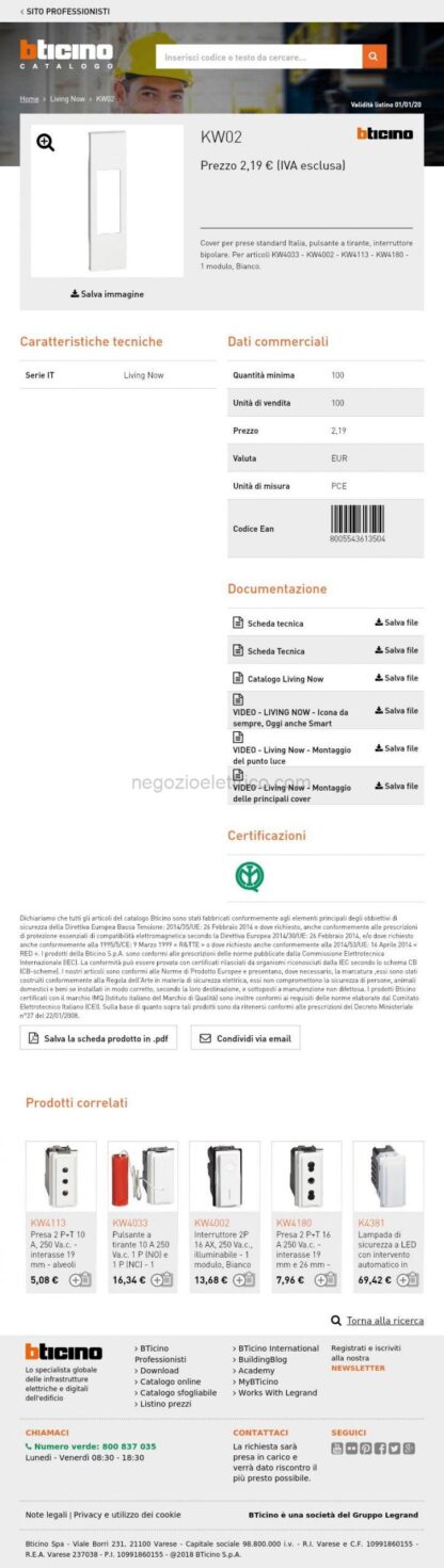 BTIKW02 L.NOW - cov. presa ITA 10/16A 1M bianco - immagine 3