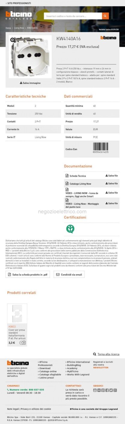BTIKW4140A16 L.NOW - presa UNEL e bipasso 10/16A bianco - immagine 3