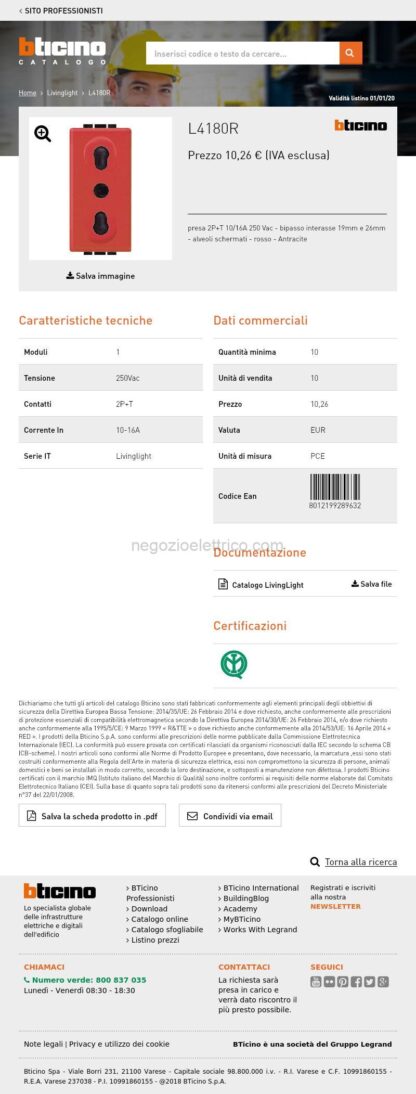BTIL4180R living int - presa bipasso 2P+T rossa - immagine 4