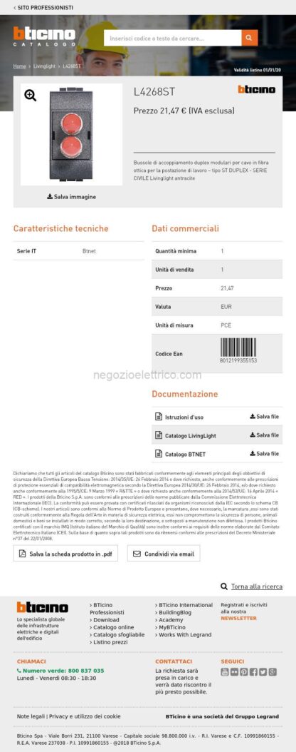 BTIL4268ST btnet - living int connettore fibra ott ST - immagine 3
