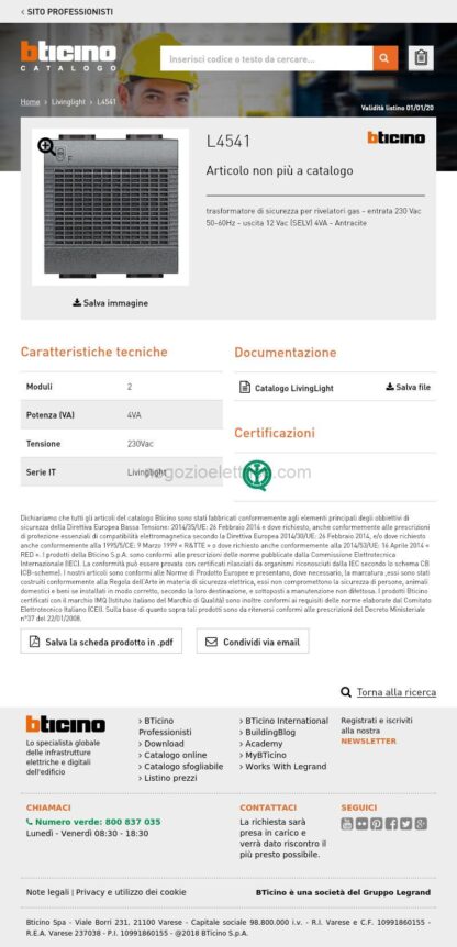 BTIL4541 living int - trasformatore 230/12V 4VA - immagine 4