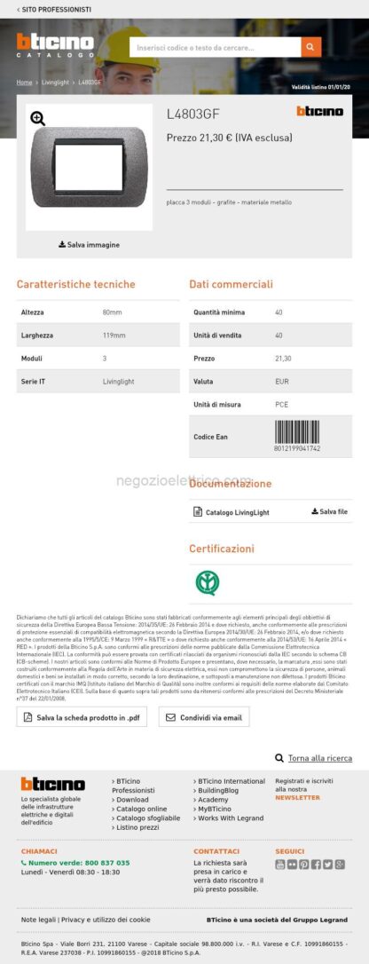 BTIL4803GF living int - placca 3 posti grafite - immagine 3
