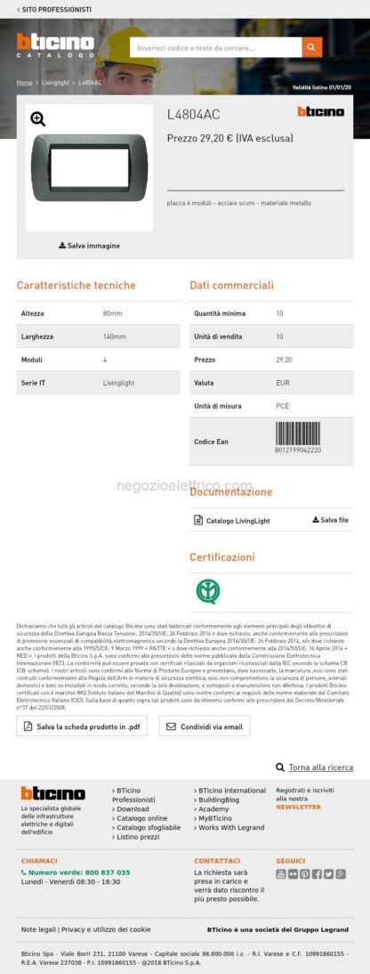 BTIL4804AC living int - placca 4 posti acciaio scuro - immagine 3