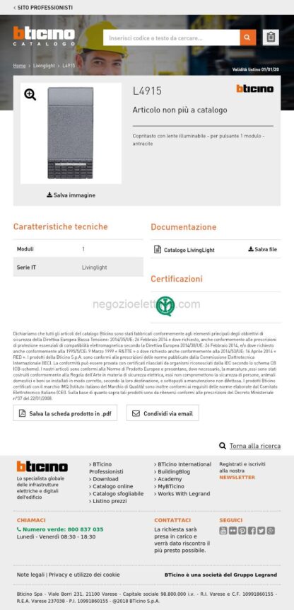 BTIL4915 living int - tasto 1 modulo per pulsante - immagine 4