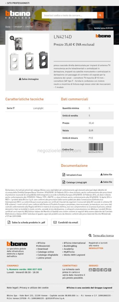 BTILN4214D LL - Presa TV-SAT diretta demix 1M - immagine 3