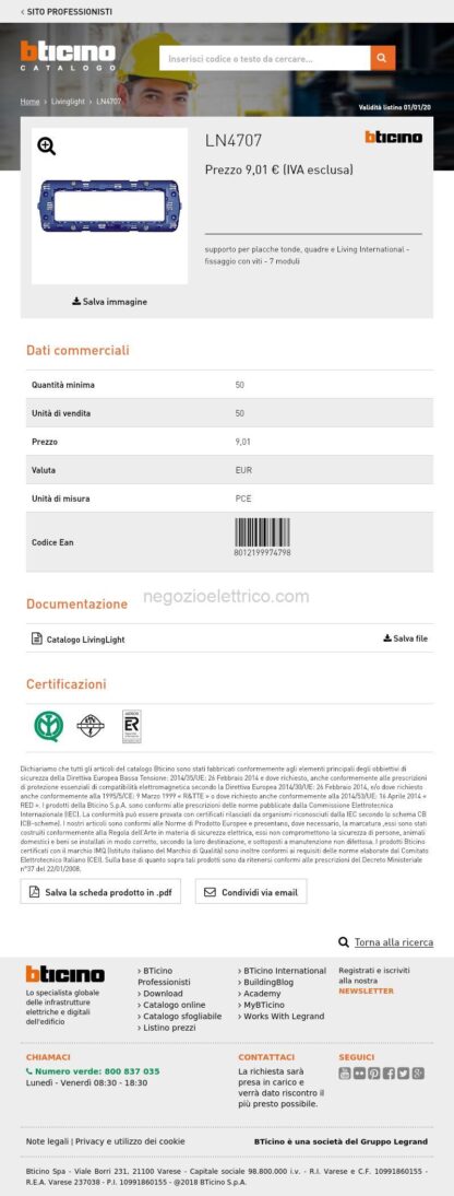 BTILN4707 Living Light - supporto unico 7 mod - immagine 4
