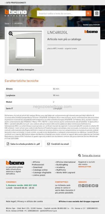 BTILNC4802GL LL - placca 2P argento lunare - immagine 4