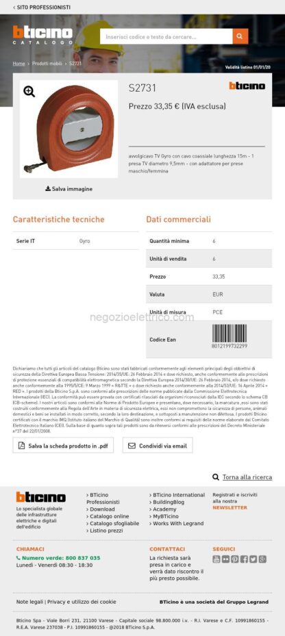 BTIS2731 kit - avvolgicavo TV 15m 1 presa TV - immagine 3