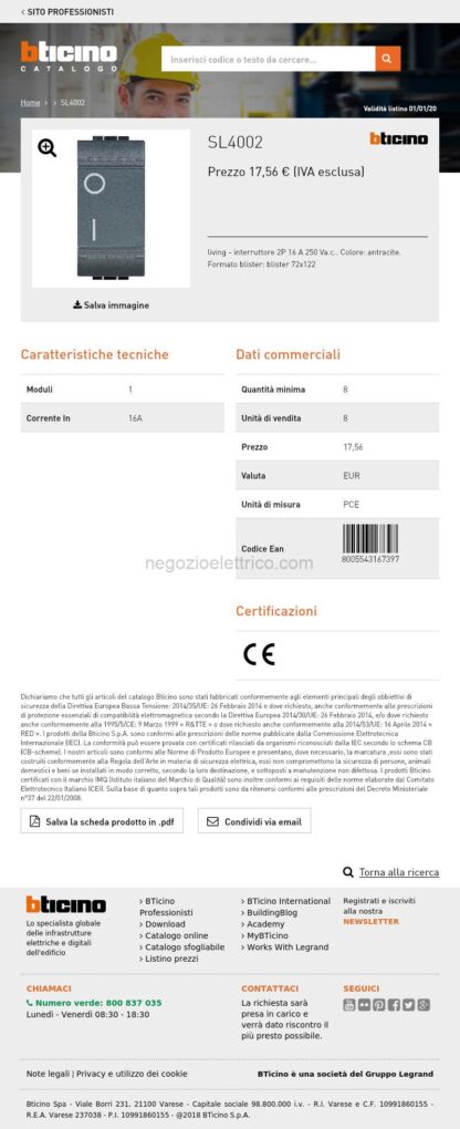 BTISL4002 kit - interruttore living int 2P 16A - immagine 4