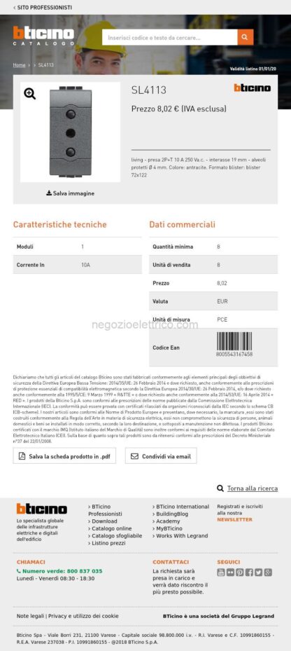 BTISL4113 kit - presa living int 2P+T 10A - immagine 3