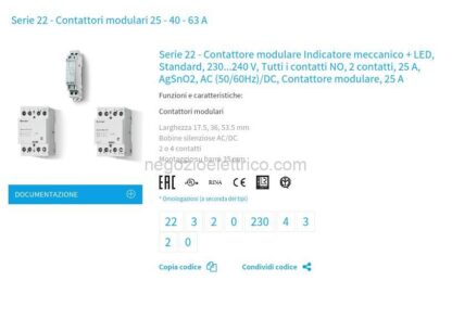 FIN223202304320 contattore 25a 2 contatti 17.5mm - immagine 2